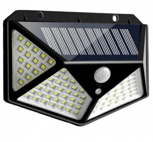 Sieninis LED šviestuvas su saulės baterija ir judesio jutikliu